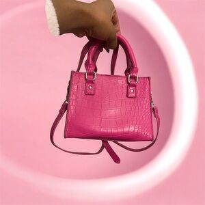 Pink Crocodile-Embossed Women's Handbag